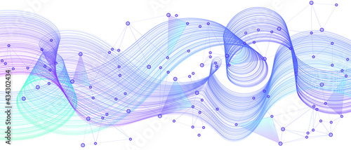 Genetic engineering and gene manipulation concept vector illustration. DNA spiral, DNA strand, molecule or atom, neurons. Abstract structure for scientific tech background. Wave flow, network nodes