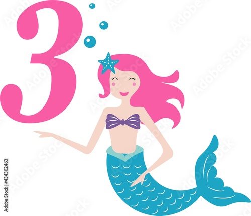 cute mermaid birthday card vector illustration