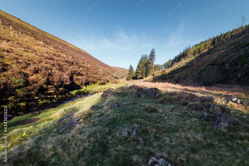 Walking on a trail in the Peak Distrcit Snake Woodland park in UK Walking on a trail in the Peak Distrcit Snake Woodland park in UK