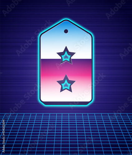 Retro style Military rank icon isolated futuristic landscape background. Military badge sign. 80s fashion party. Vector