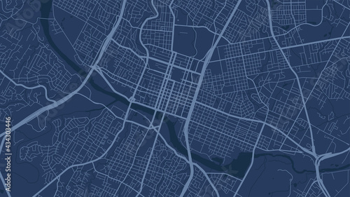 Blue Austin city area vector background map, streets and water cartography illustration.