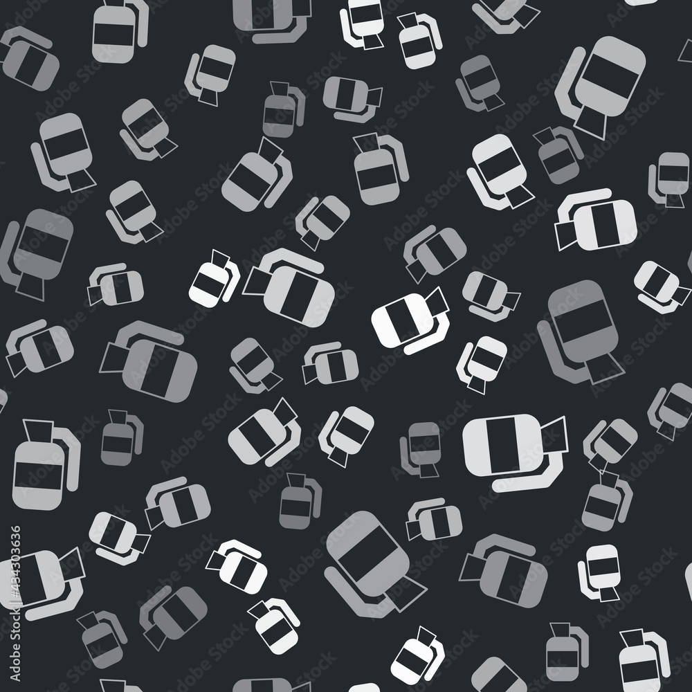 Grey Hand grenade icon isolated seamless pattern on black background. Bomb explosion. Vector Grey Hand grenade icon isolated seamless pattern on black background. Bomb explosion. Vector