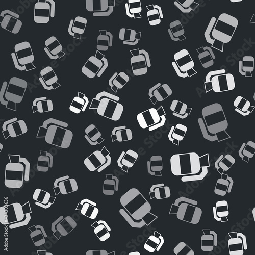 Grey Hand grenade icon isolated seamless pattern on black background. Bomb explosion. Vector