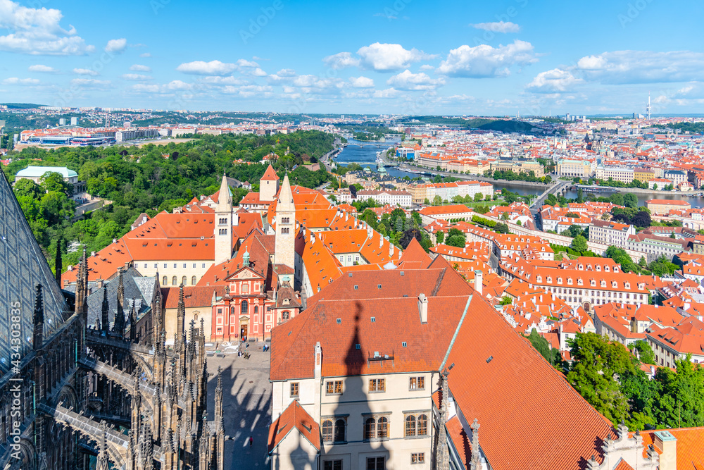 Obraz premium Aerial view of Basilica of St George on Prague Castle, Prague, Czech Republic.