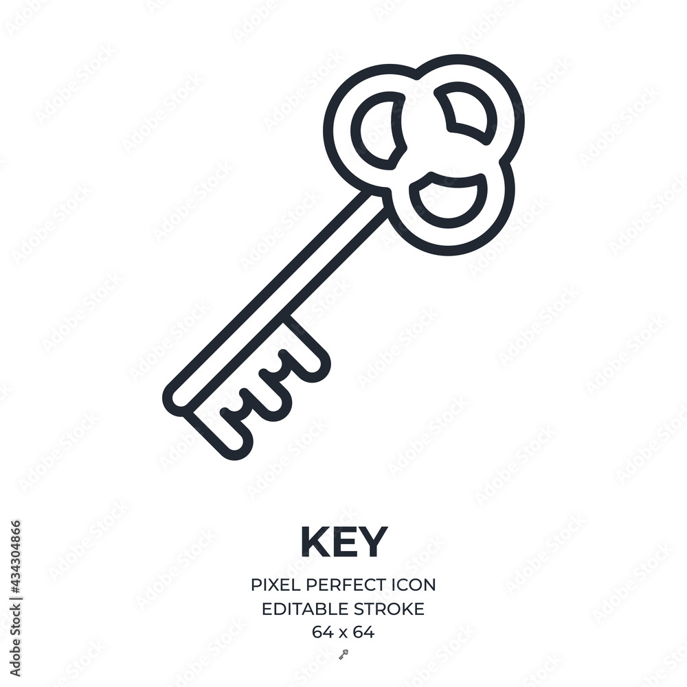 Key editable stroke outline icon isolated on white background flat vector illustration. Pixel perfect. 64 x 64. Key editable stroke outline icon isolated on white background flat vector illustration. Pixel perfect. 64 x 64.