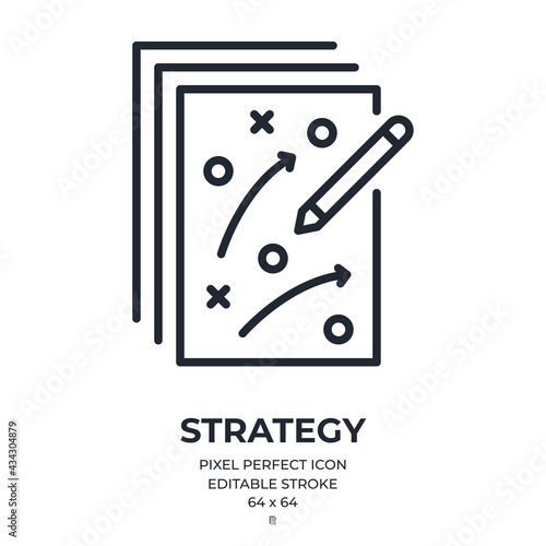 Strategy editable stroke outline icon isolated on white background flat vector illustration. Pixel perfect. 64 x 64.