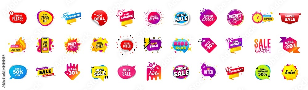 Discount offer sale banners. Best deal price stickers. Black friday special offer tags. Sale bubble coupon. Promotion discount banner templates design. Buy offer sticker. Super deal set. Vector