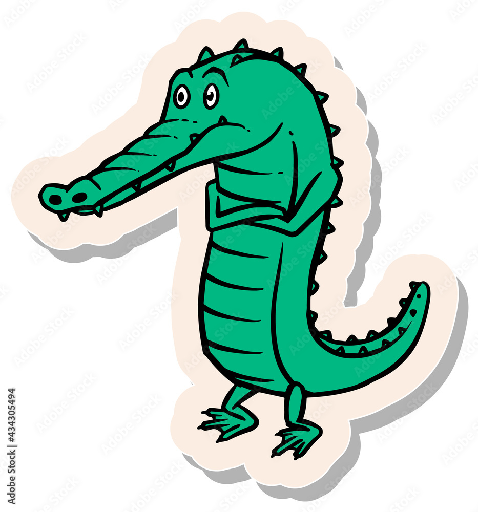 Fototapeta premium Hand drawn sticker style depressed alligator vector illustration