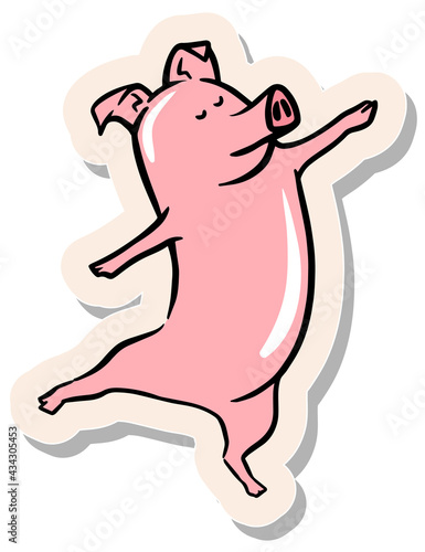 Hand drawn sticker style dancing pig vector illustration