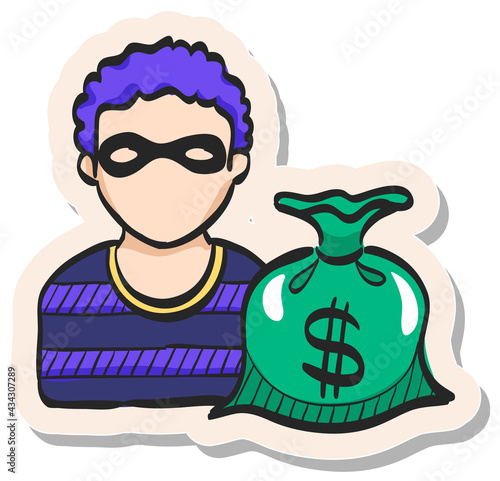 Hand drawn sticker style icon Burglar