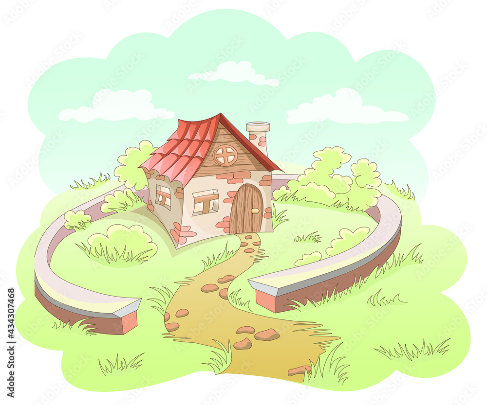Cartoon fairy tale house. Very simple and probably abandoned. Can be used for an advertisment, a presentation, games or a book for kids.