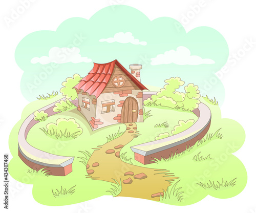 Cartoon fairy tale house. Very simple and probably abandoned. Can be used for an advertisment, a presentation, games or a book for kids.