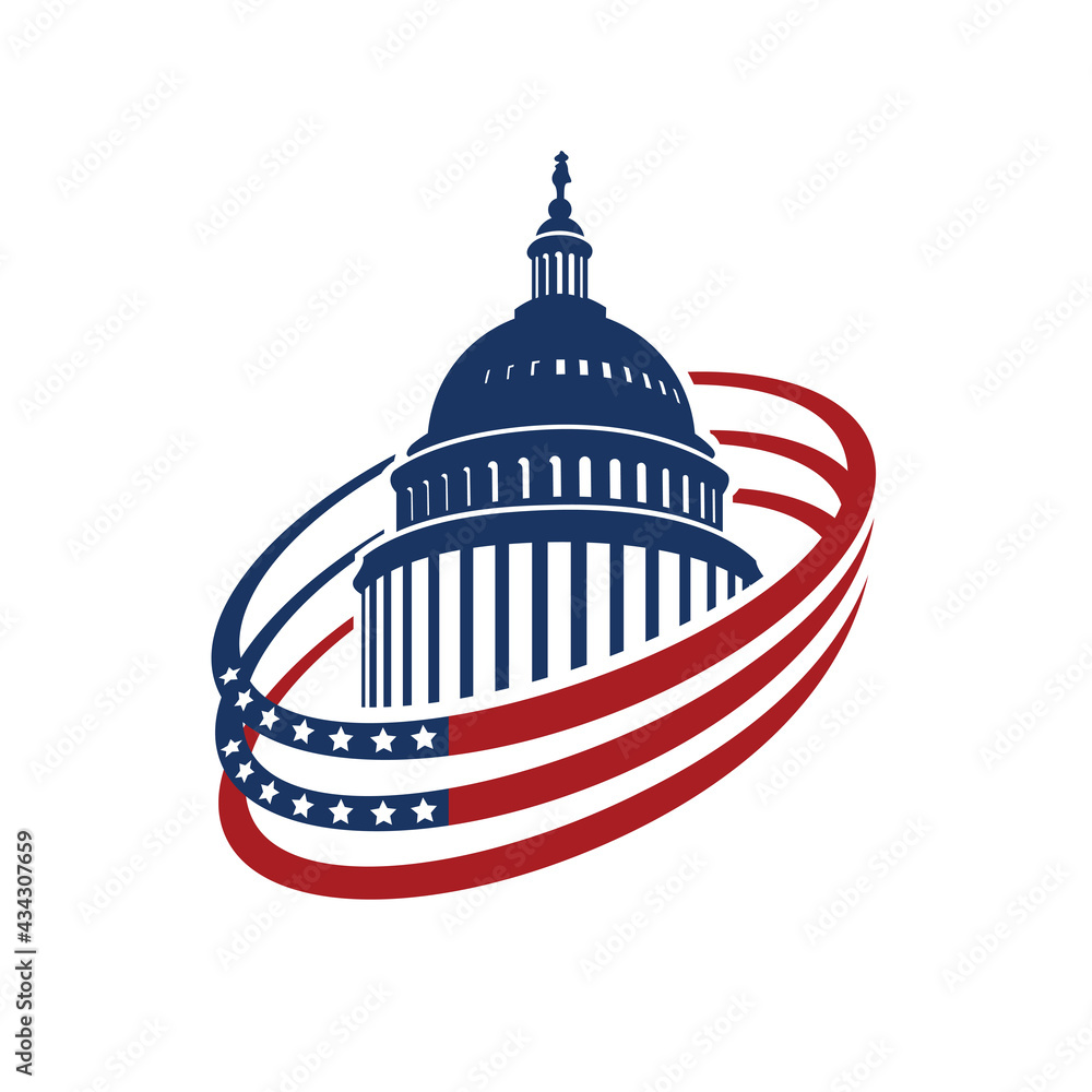 United States Capitol building icon in Washington DC isolated on white backgrpound
