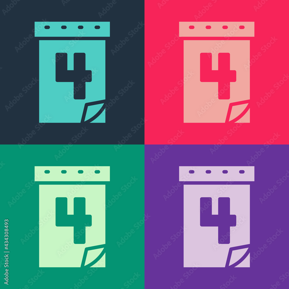 Pop art Day calendar with date July 4 icon isolated on color background. USA Independence Day. 4th of July. Vector Pop art Day calendar with date July 4 icon isolated on color background. USA Independence Day. 4th of July. Vector