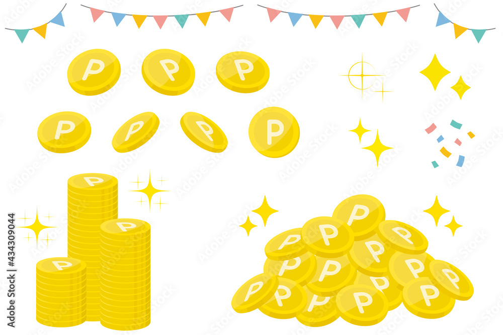 様々なポイントコインとガーランドや紙吹雪のイラスト フラットデザイン Point Coin Icon Stock Vector Adobe Stock 様々なポイントコインとガーランドや紙吹雪のイラスト フラットデザイン Point Coin Icon Stock Vector Adobe Stock