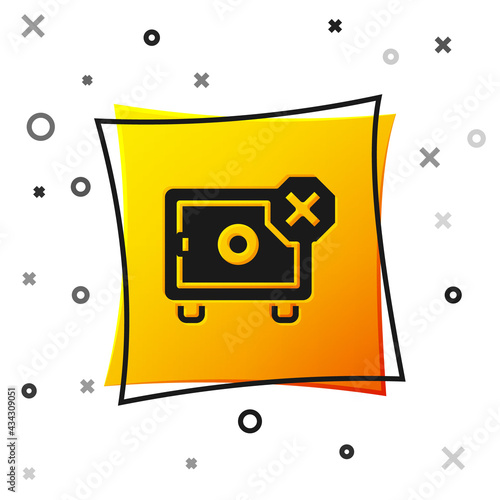 Black Safe icon isolated on white background. The door safe a bank vault with a combination lock. Reliable Data Protection. Yellow square button. Vector