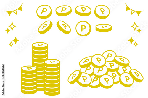 様々なポイントコインのイラスト　おしゃれな線画　point coin icon