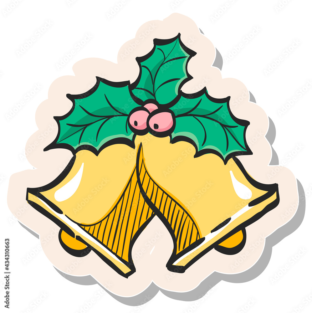 Hand drawn sticker style icon Christmas bell Hand drawn sticker style icon Christmas bell