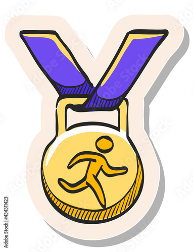 Hand drawn sticker style icon Athletic medal