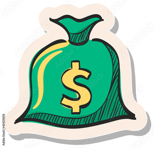 Hand drawn sticker style icon Money sack