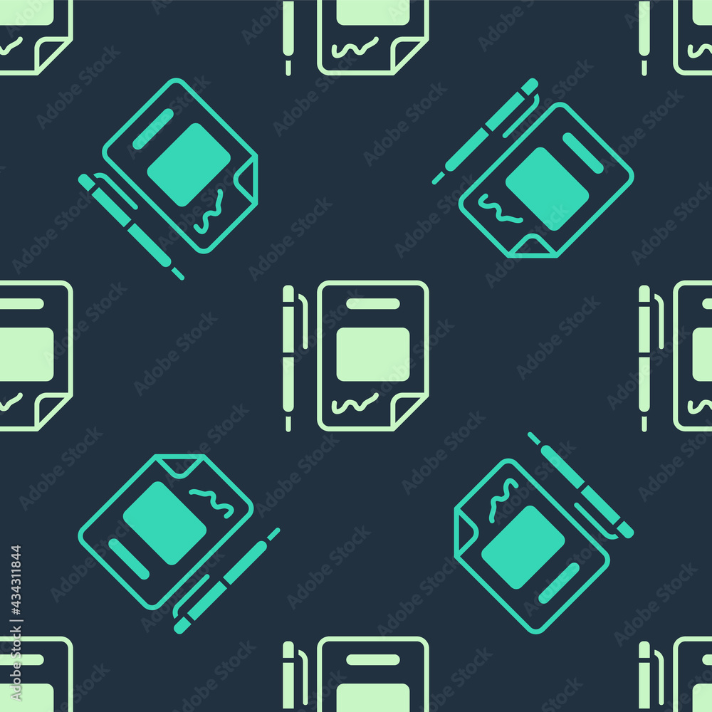 Green and beige Contract money and pen icon isolated seamless pattern on blue background. Banking document dollar file finance money page. Vector Green and beige Contract money and pen icon isolated seamless pattern on blue background. Banking document dollar file finance money page. Vector