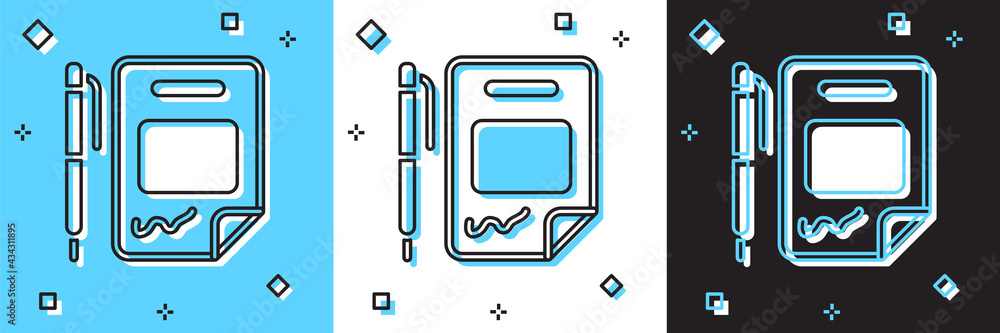 Set Contract money and pen icon isolated on blue and white, black background. Banking document dollar file finance money page. Vector Set Contract money and pen icon isolated on blue and white, black background. Banking document dollar file finance money page. Vector
