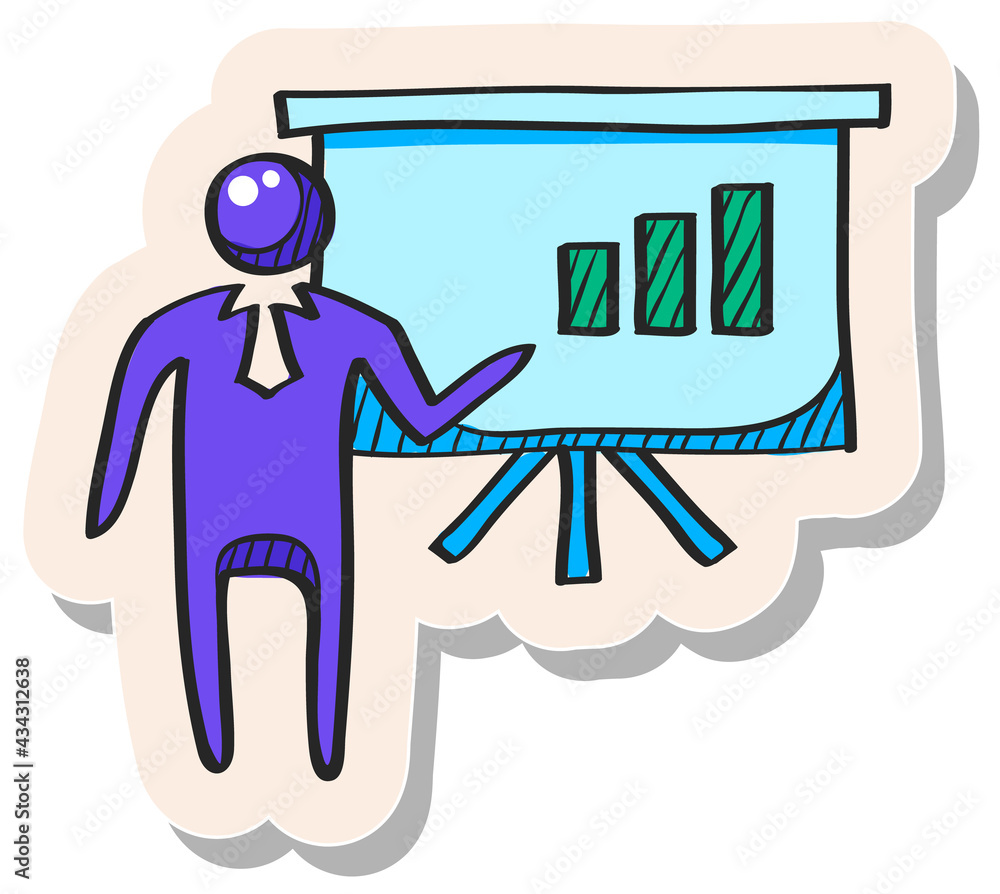 Hand drawn sticker style icon Businessman chart Hand drawn sticker style icon Businessman chart