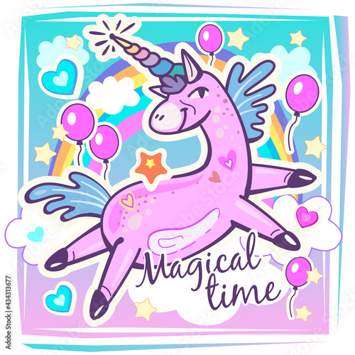 Magical cute Unicorn Template for Birthday party Invitation Card, Baby Shower, children prints, posters, Decoration
