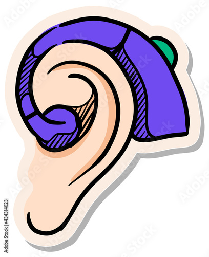 Hand drawn sticker style Hearing aid vector illustration