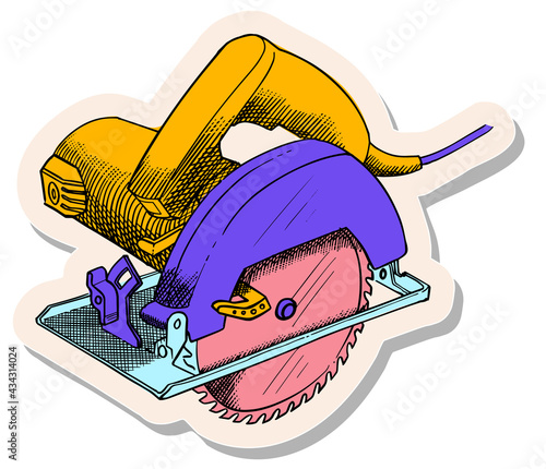 Hand drawn sticker style Circular saw illustration vector illustration