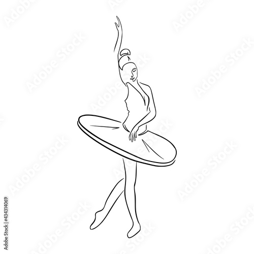 Hand Drawn Ballet Dancer in Tutu and Pointe Shoes. Continuous line art. Hand drawn ballet dancer in graceful posture isolated vector illustration for logo, emblem template, web, prints