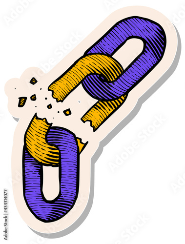 Hand drawn sticker style broken chain vector illustration