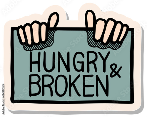 Hand drawn sticker style Hand holding sign icon vector illustration