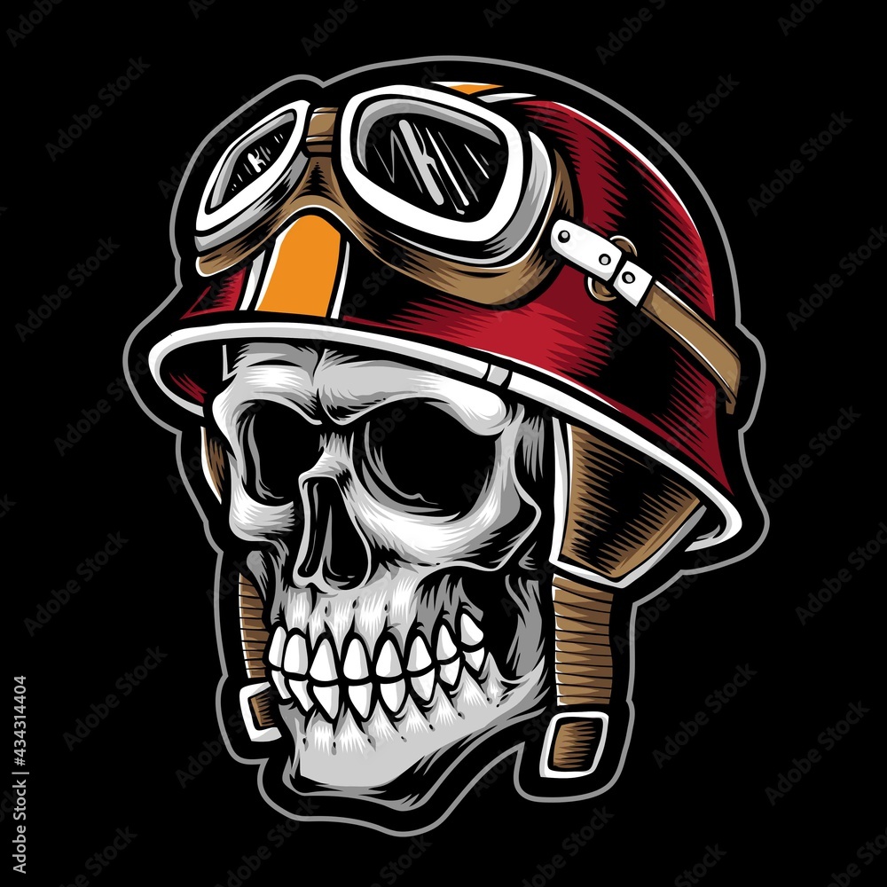 skull wearing vintage helmet vector
