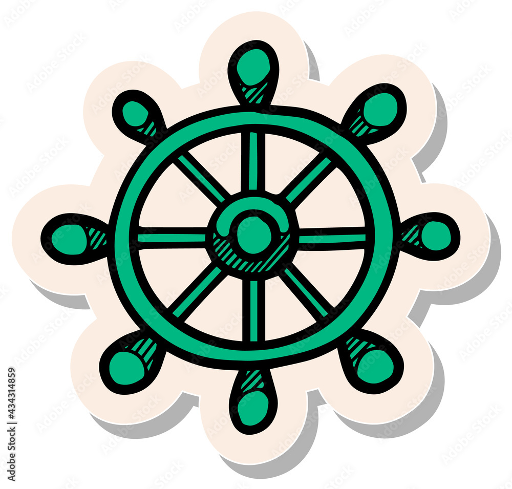 Hand drawn sticker style Ship steering wheel icon vector illustration Hand drawn sticker style Ship steering wheel icon vector illustration