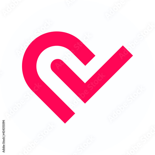 Heart logo, check mark flat icon symbol. Great for mobile app, game, web design, etc.