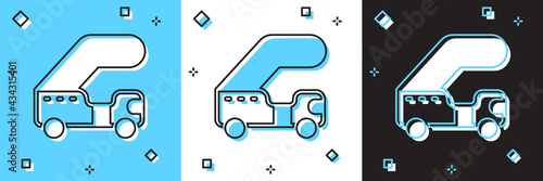 Set Passenger ladder for plane boarding icon isolated on blue and white, black background. Airport stair travel. Vector