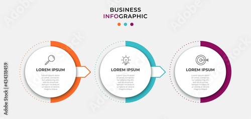 Vector Infographic circle label design business template with icons and 3 options or steps. Can be used for process diagram, presentations, workflow layout, banner, flow chart, info graph