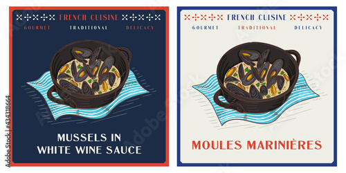 Mussels in White Wine Sauce or Moules Mariniere in pot