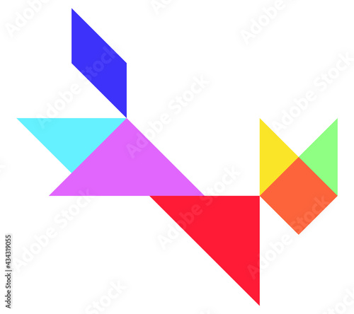 Color tangram puzzle in cat shape on white background
