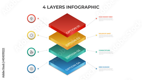 4 layers infographic element template vector, vertical list diagram for presentation layout, etc.