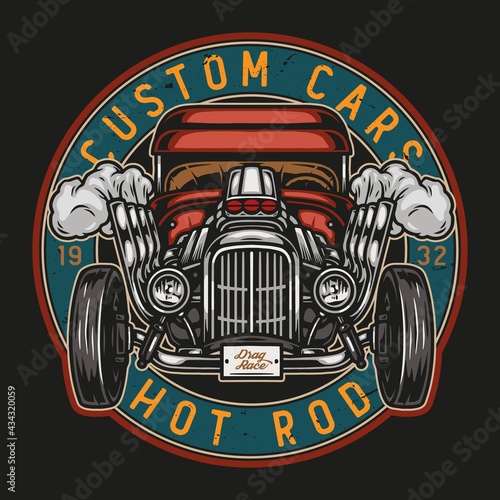 Custom retro car round colorful emblem