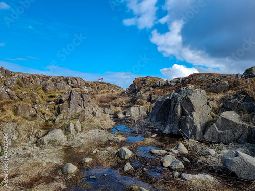 landscape with blue sky, rocky coast rocks coast atlantic