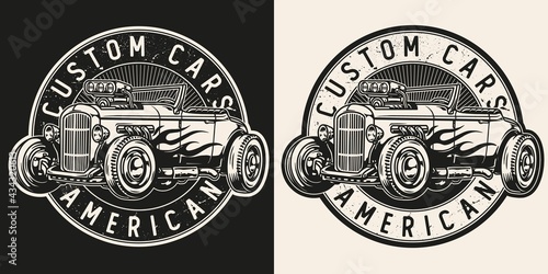 Custom car round vintage emblem
