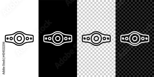 Set line Wrestling championship belt icon isolated on black and white, transparent background. Vector