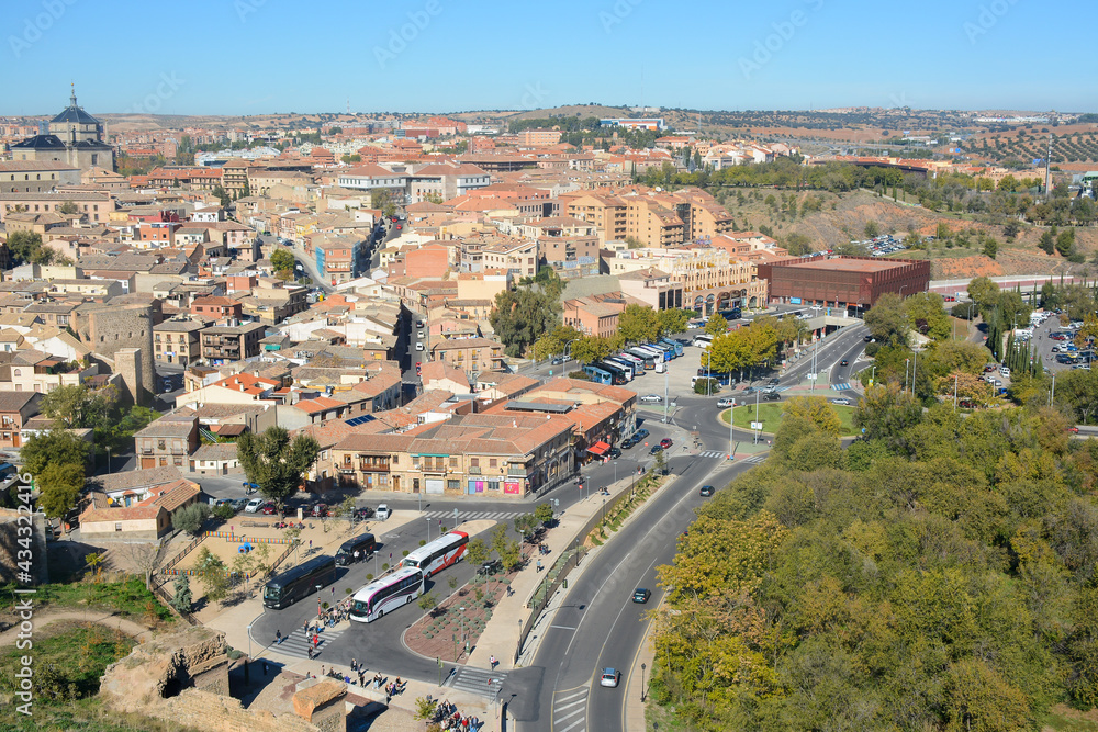 Toledo, Spain - October 29, 2020: Panoramic view to the city from the hill