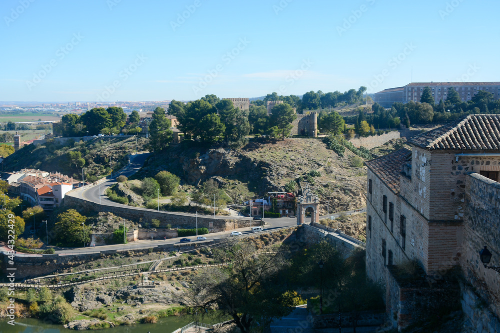 Toledo, Spain - October 29, 2020: Panoramic view to the old town of Toledo