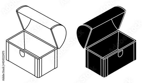 empty wooden chest with open lid icon. Failure to find pirate treasures. Vector