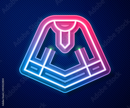 Glowing neon line Traditional mexican poncho clothing icon isolated on blue background. Vector