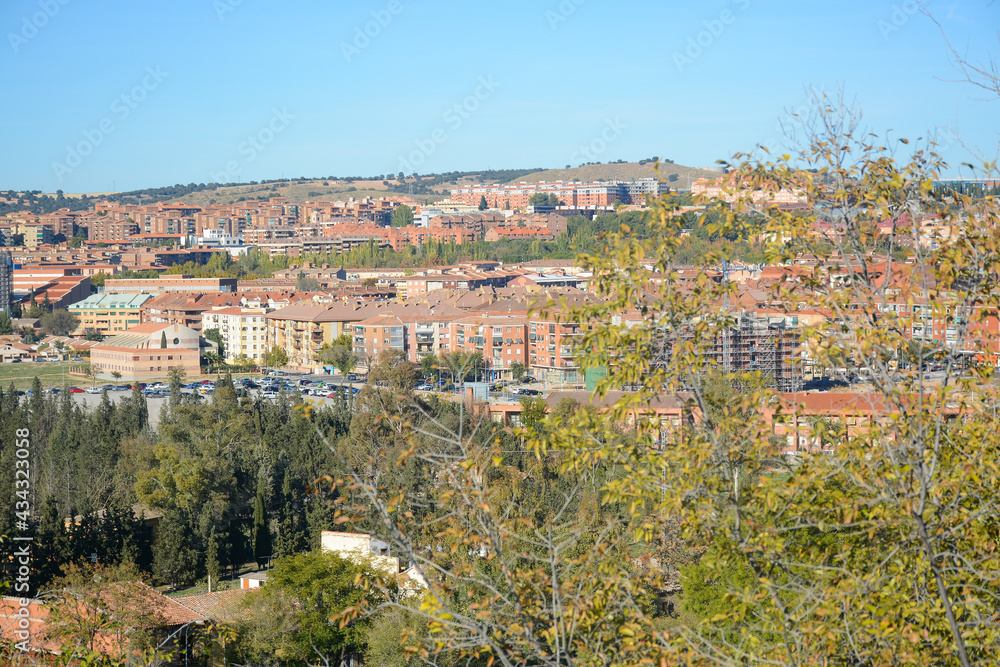 Toledo, Spain - October 29, 2020: City panoramic view near the gate Puerta Del Cambron